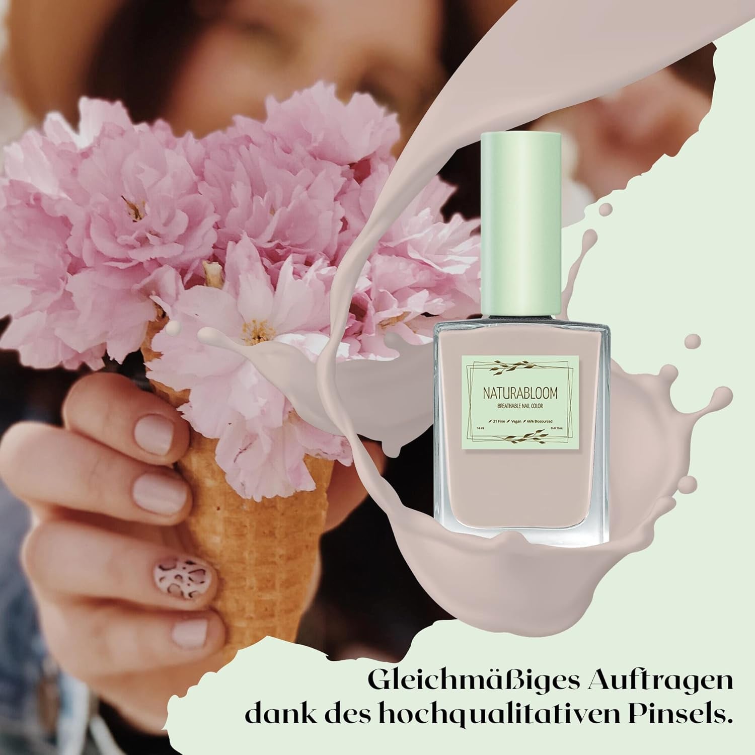 Oja bej cu uscare rapidă (Moon Dust) - ojă naturală cu formulă vegană - respirabilă, sustenabilă și de lungă durată, 14 ml