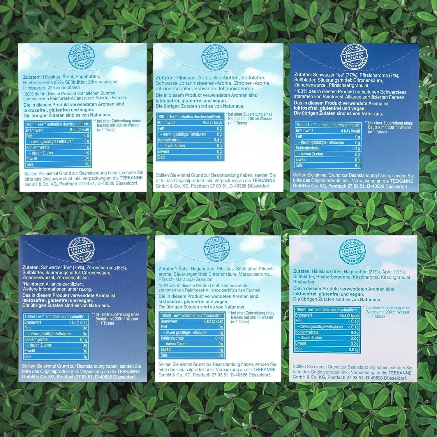 Ceai Teekanne Frio în pachet de 6 fructe, sortimente: zmeură-lămâie, coacăze-lămâie, piersică-maracuja, rubarbă-cireșe, ceai rece lămâie &amp; piersică, câte 18 pliculețe de 2,5 g fiecare