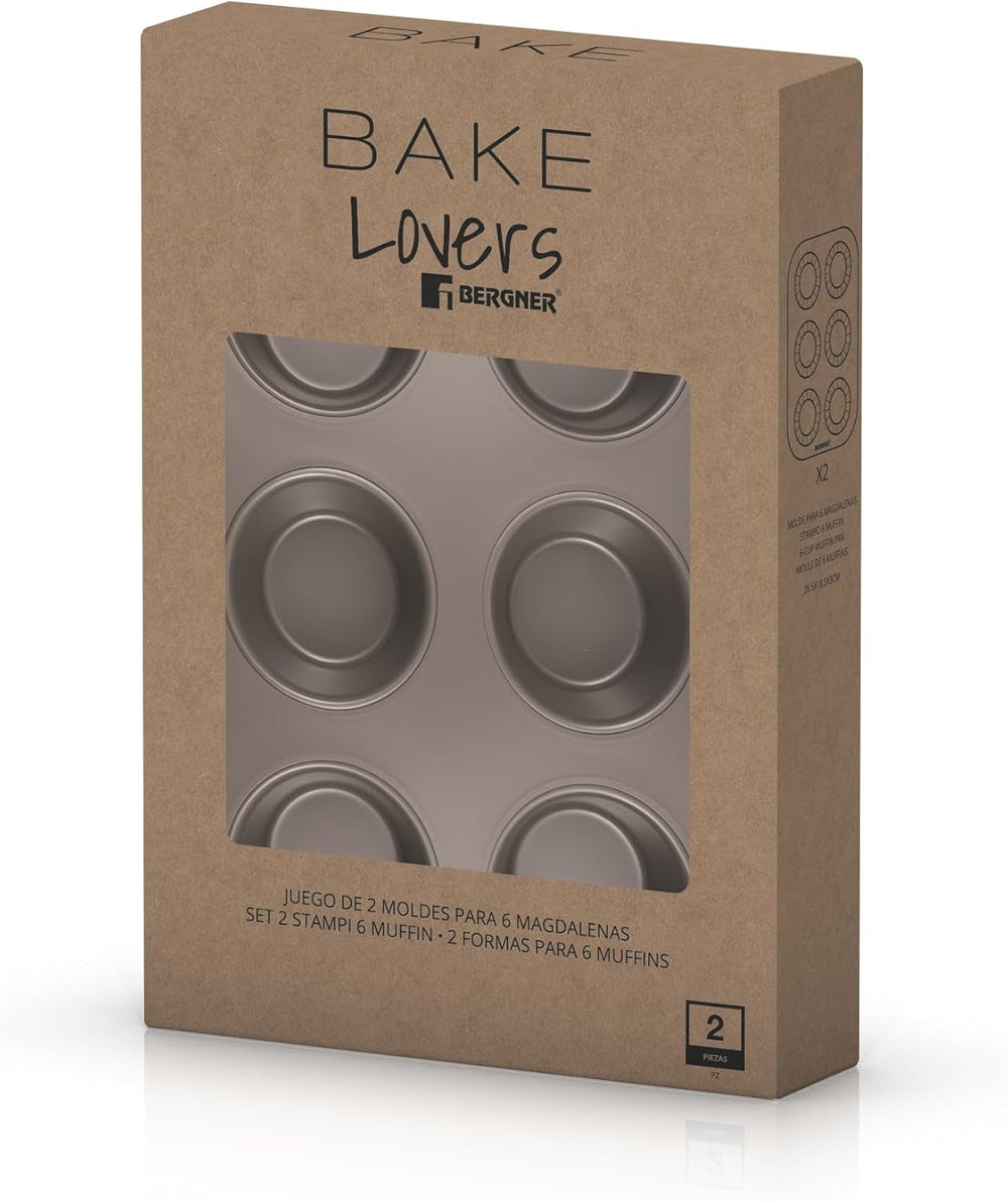 BERGNER BAKING LOVERS - Set Von 2 X 6 Cup Muffinformen - Kohlenstoffstahl Mit Ilag Essential, PFOA Frei, Leicht Zu Reinigen Formen und Bleche zum Backen Naty Shop