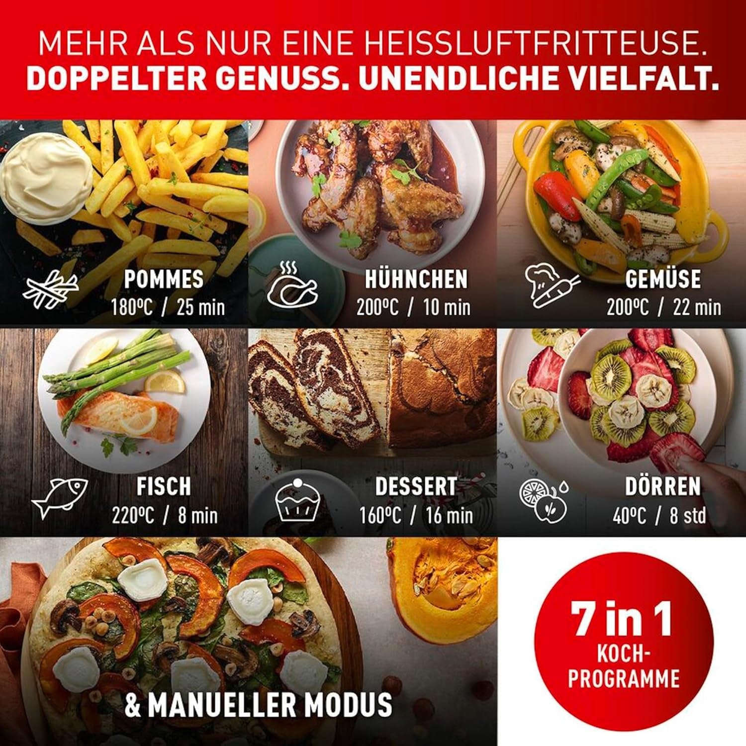 Tefal Dual Easy Fry Heißluftfritteuse mit zwei Kammern, 5,2/3,1 Liter Fassungsvermögen, zwei unabhängigen Schubladen, 7 Programmen Haushaltsgeräte Naty Shop
