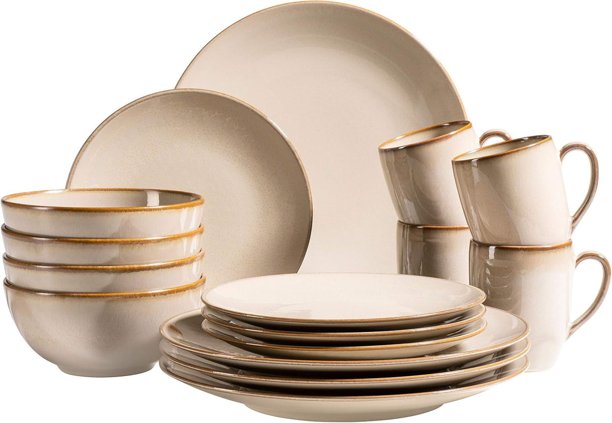 MÄSER 931736 Geschirr-Set Für 4 Personen Im Mediterranen Vintage-Look, 16-Teiliges Kombiservice in Sandigem Grau, Keramik, Sandgrau Tableware sets Naty Shop Sandgrau