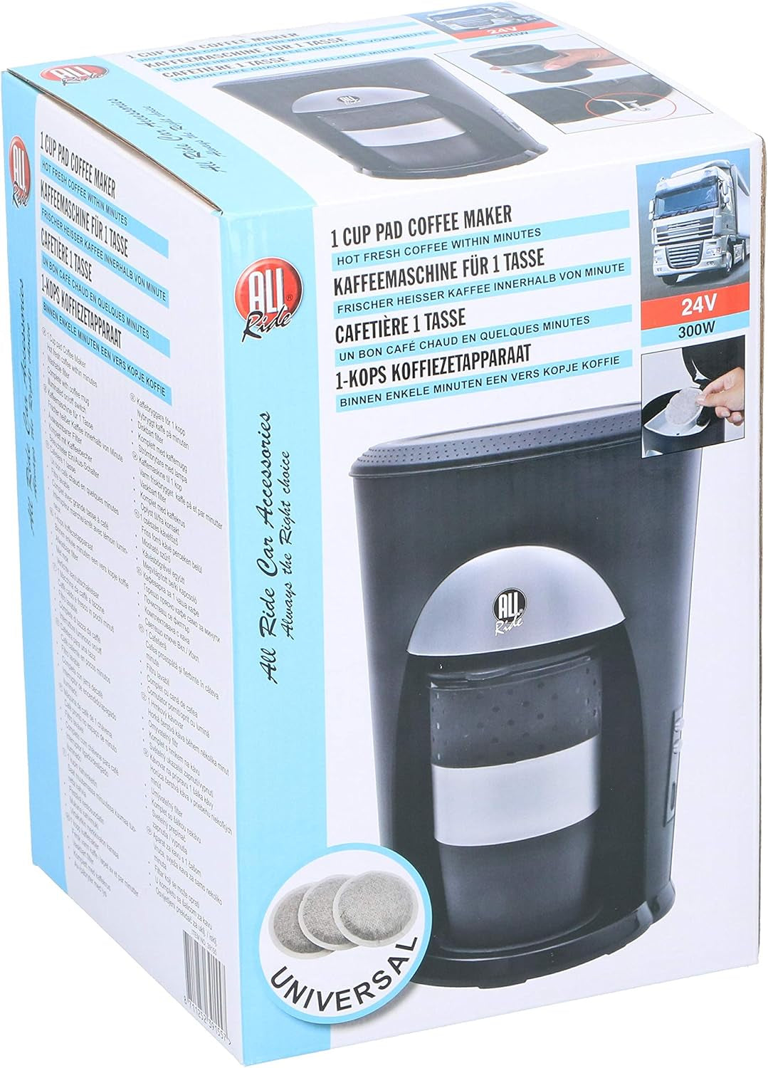 Espressor - Cafea - Cafea la pachet - Auto Camion 24V - Aktiva 300W - Tampon pentru 1 ceașcă - incl. ceașcă