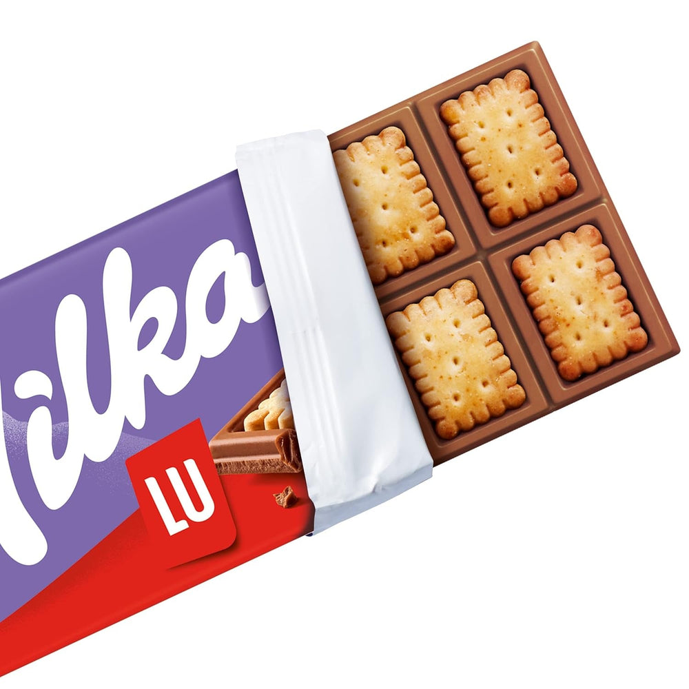 Milka LU – Ciocolată cu lapte alpină cu biscuiți LU crocanți – 87g