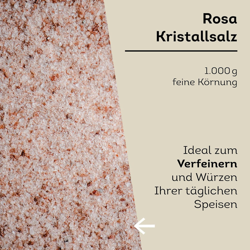 Küper Selection 1000g Kristallsalz rosa fein - rosa Speisesalz zum Würzen und Verfeinern – 100% natürliches Salz