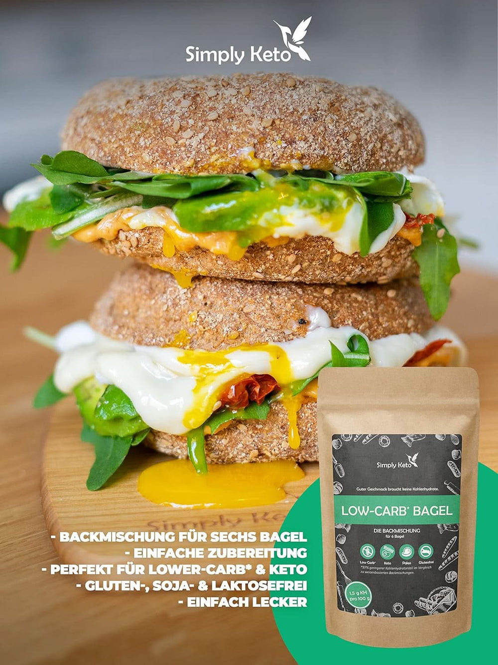 Simply Keto Lower Carb* Bagel-Backmischung für Low Carb* und ketogene Diät – laktose- und glutenfrei – 335 Gramm Naty Shop Kitchen