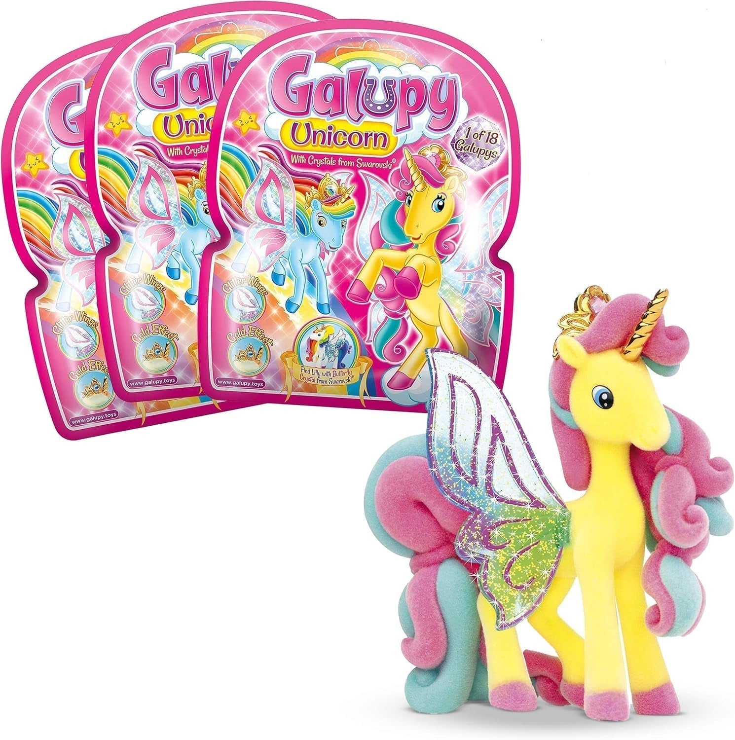 Galupy Einhorn – 3er-Pack Einhornfiguren, Einhornspielzeug zum Sammeln, Sparkly Wings Ponyfiguren und Swarovski-Kristall-Actionfiguren Naty Shop Galupy 3X Einhorn 3 Galupy Einhorn 27738