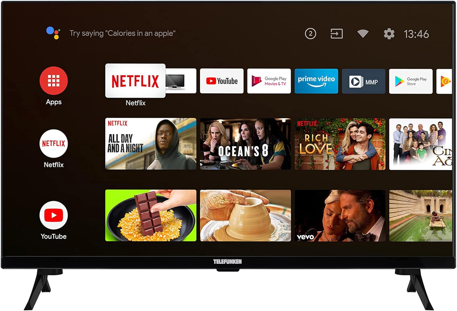 TELEFUNKEN XH24AN550MV Televizor de 24 inch/Smart TV cu Android (HD Ready, HDR, triplu tuner, 12 volți, Bluetooth) [2023]