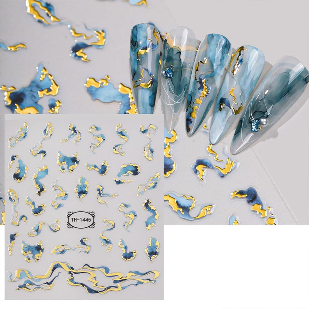 JMEOWIO Nagelsticker Marmor French Tip 8 Blatt Nail Art Sticker Selbstklebend Nagelaufkleber Dekoration Nageldesign Zubehör