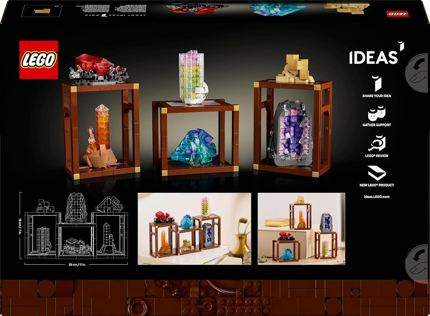 LEGO Ideas Mineraliensammlung - Set für Erwachsene - Modellbau mit Kristallelementen inkl. Amethyst, Fluorit & Tangerinquarz sowie 3 Ständern - DIY Wohn Deko Geschenkidee - 21362