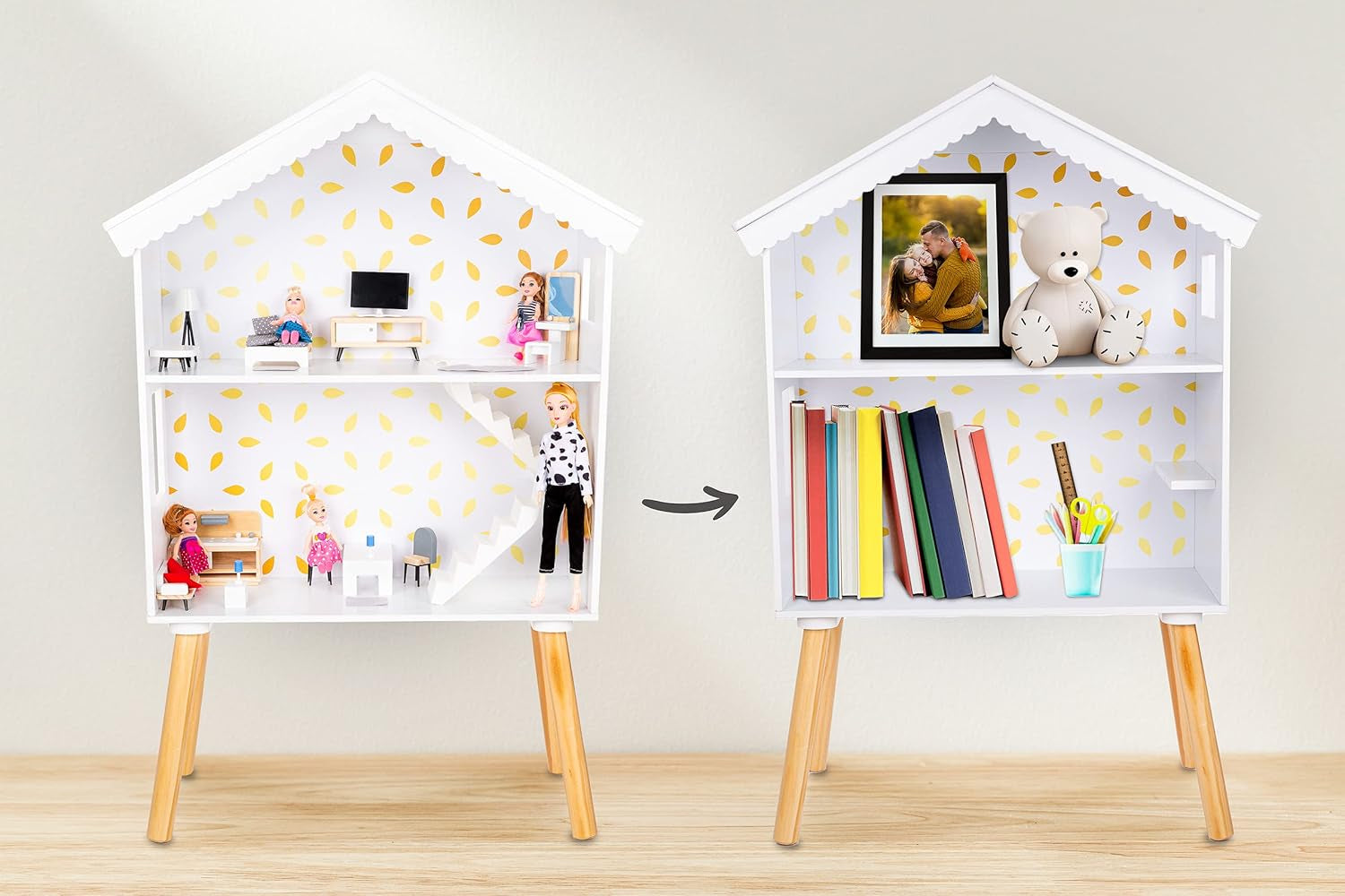 Green Series Casă mare din lemn pentru păpuși - Casă de păpuși, potrivită pentru păpuși mari, GS0024 Casute de papusi Naty Shop