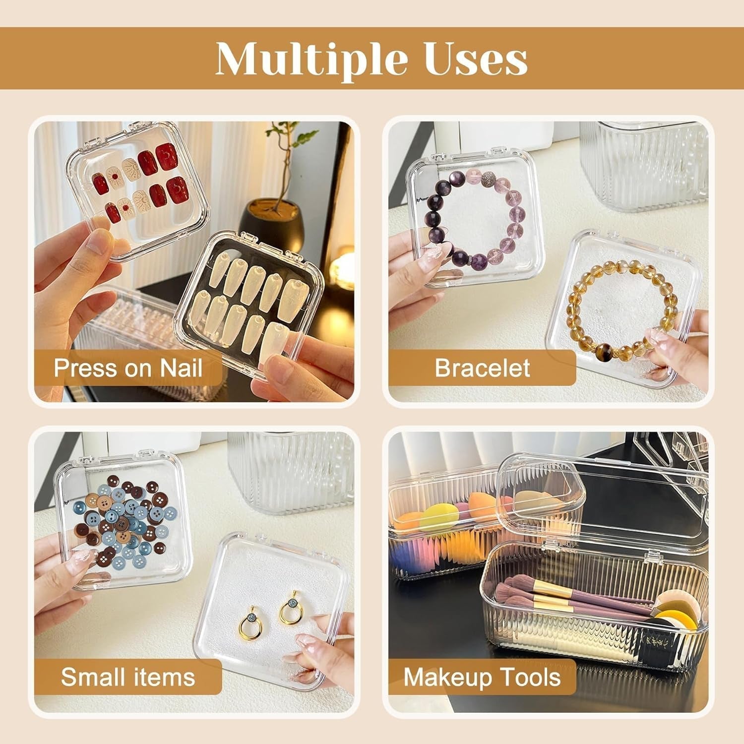 Set de cutii pentru depozitarea unghiilor INMORVEN – 14 cutii transparente pentru unghii + 1 cutie mare și 60 de discuri adezive – Ideal pentru depozitarea unghiilor false, accesoriilor pentru unghii cu gel și ojei (14 bucăți într-un singur strat)