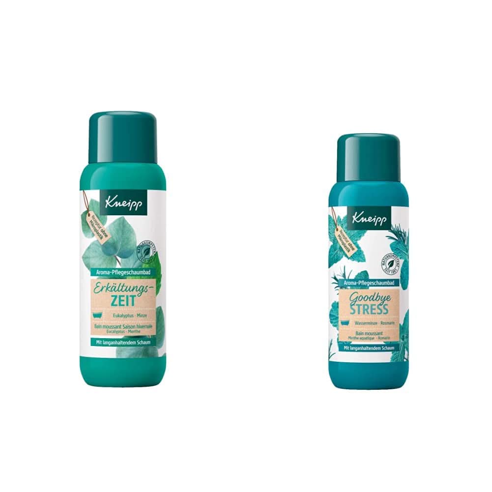 Kneipp Aromaschaumbad Kalte Jahreszeit, Badezusatz mit natürlichen ätherischen Ölen aus Eukalyptus und Minze, 400 ml Dusch- und Badebad Naty Shop Goodbye Stress Schaumbadepackung