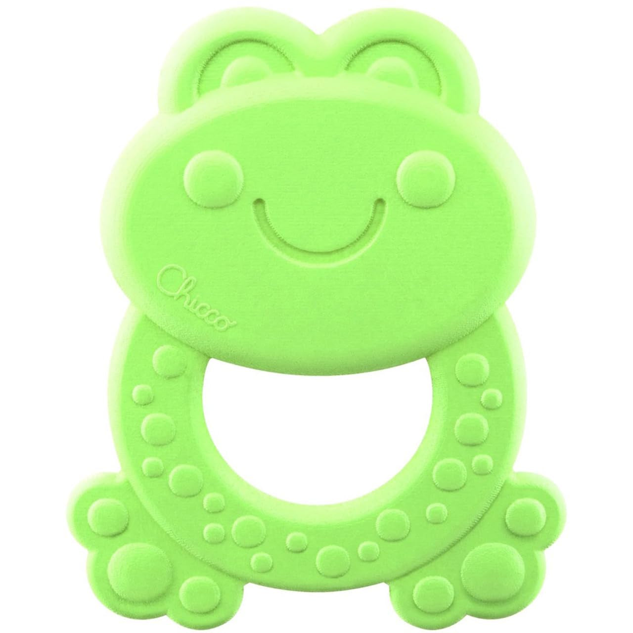Inel de dentiție Chicco ECO+ Broască, Inel de dentiție pentru nou-născuți cu țepi, Fabricat din bioplastic moale, Jucărie de dentiție pentru nou-născuți și copii de la 3 la 18 luni