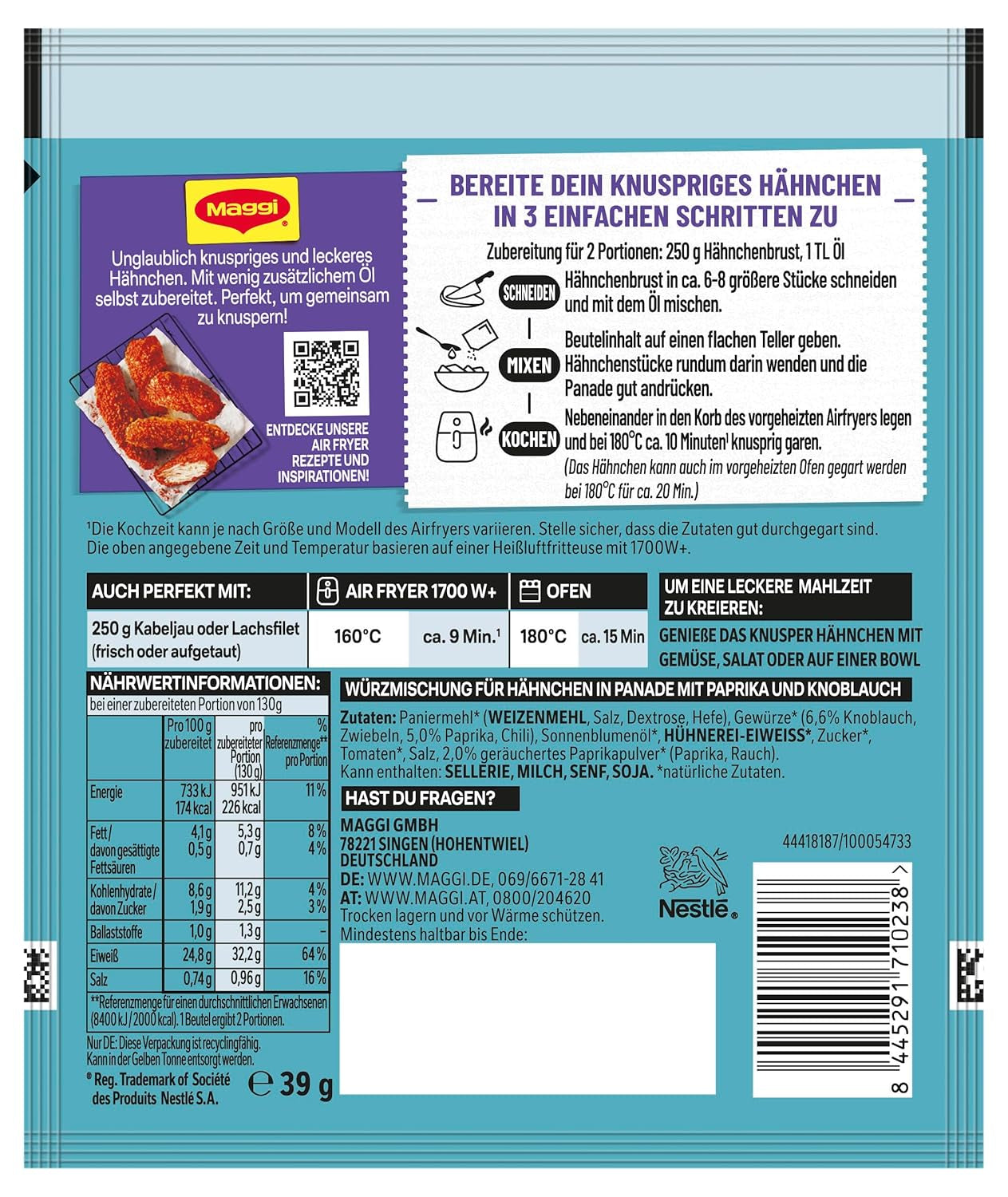 MAGGI Airfryer Knusper Hähnchen - Paprika & Knoblauch, 1er Pack (1 x 39g)