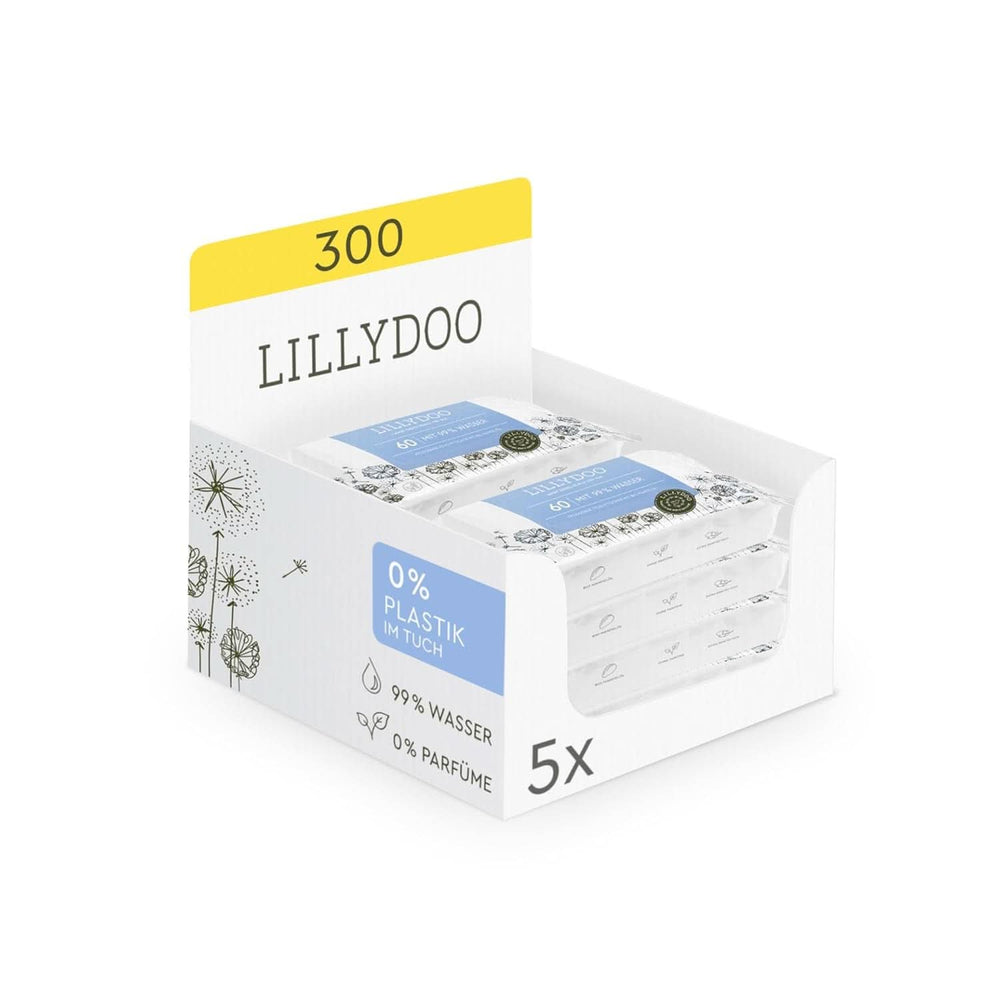 LILLYDOO Baby Feuchttücher Mit 99% Wasser, 10 X 15 Stück (150 Feuchttücher), 100% Plastikfreies Tuch, Ohne Parfüme & Mild Wie Watte Und Wasser (FSC Mix) Baby Wet Wipes Naty Shop 60 Stück (5Er Pack)
