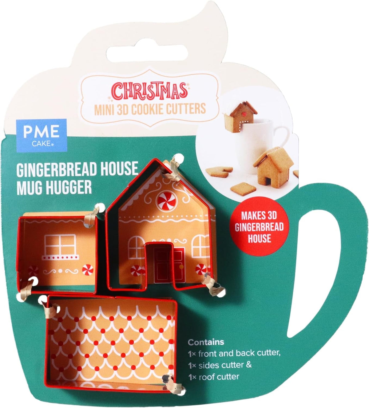 Set de 3 forme de biscuiți de Crăciun, mini căsuță de turtă dulce, încălzitor de căni, roșu