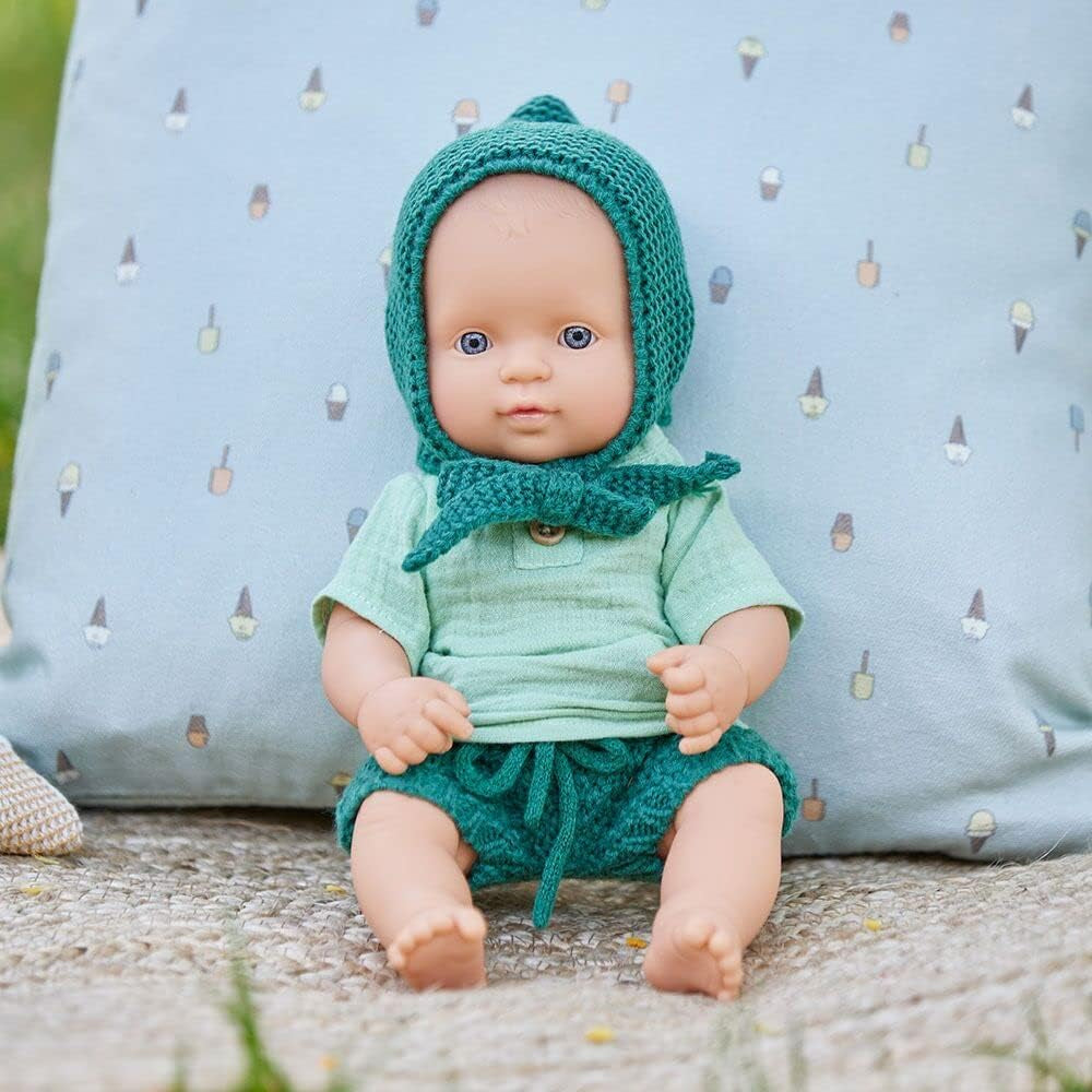 Miniland Kleiderset Dolls 32cm groß, Modell Forest, Junge, 31649, Grün/Weiß