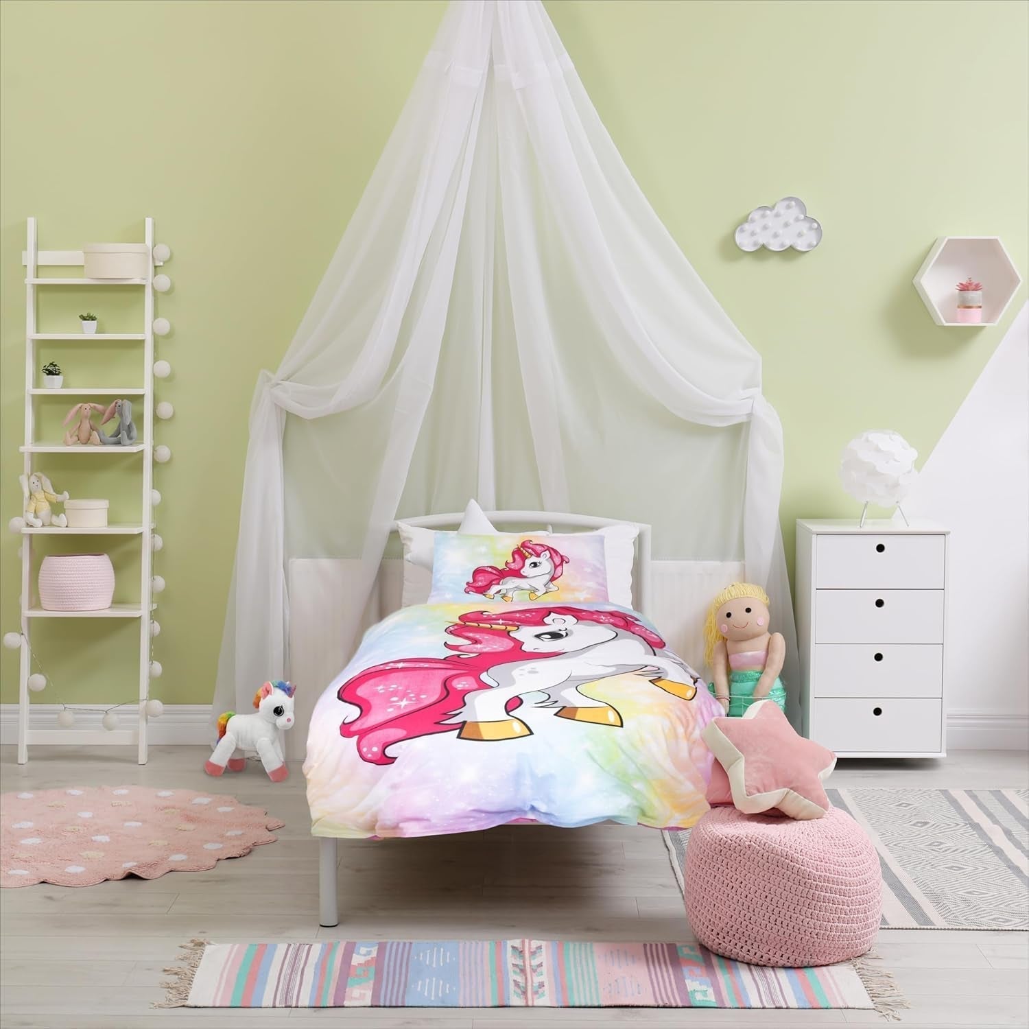 Lenjerie de pat pentru fetite, Unicorn, 100 x 135 cm si 40 x 60 cm, bumbac Lenjerie de pat - copii Naty Shop