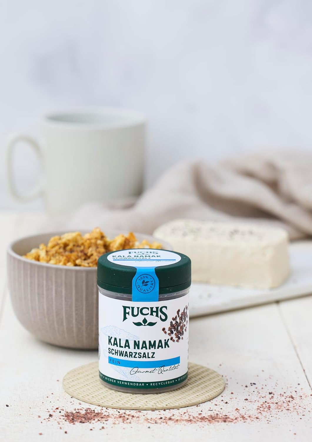 Fuchs Gewürze - Kala Namak - Schwarzsalz - Gewürzsalz für veganes Rührei - natürliche Zutaten - 100 g in wiederverwendbarer, recyclebarer Dose