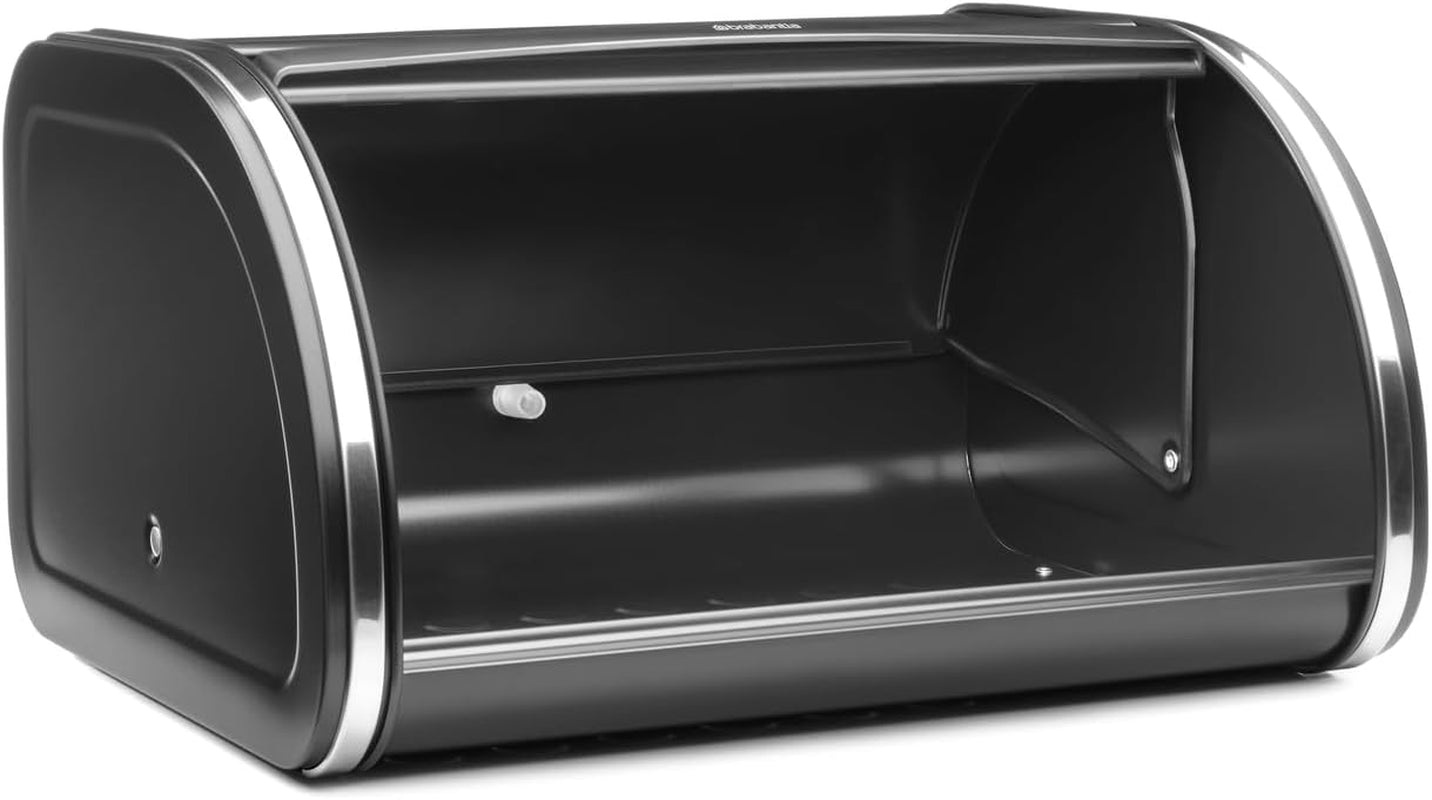 Brabantia roll bread box - Cutie de depozitare compactă pentru pâine, covrigi și rulouri pe blatul de lucru, cu capac plat, oțel durabil - dimensiune medie - negru mat Cutii depozitare alimente Naty Shop