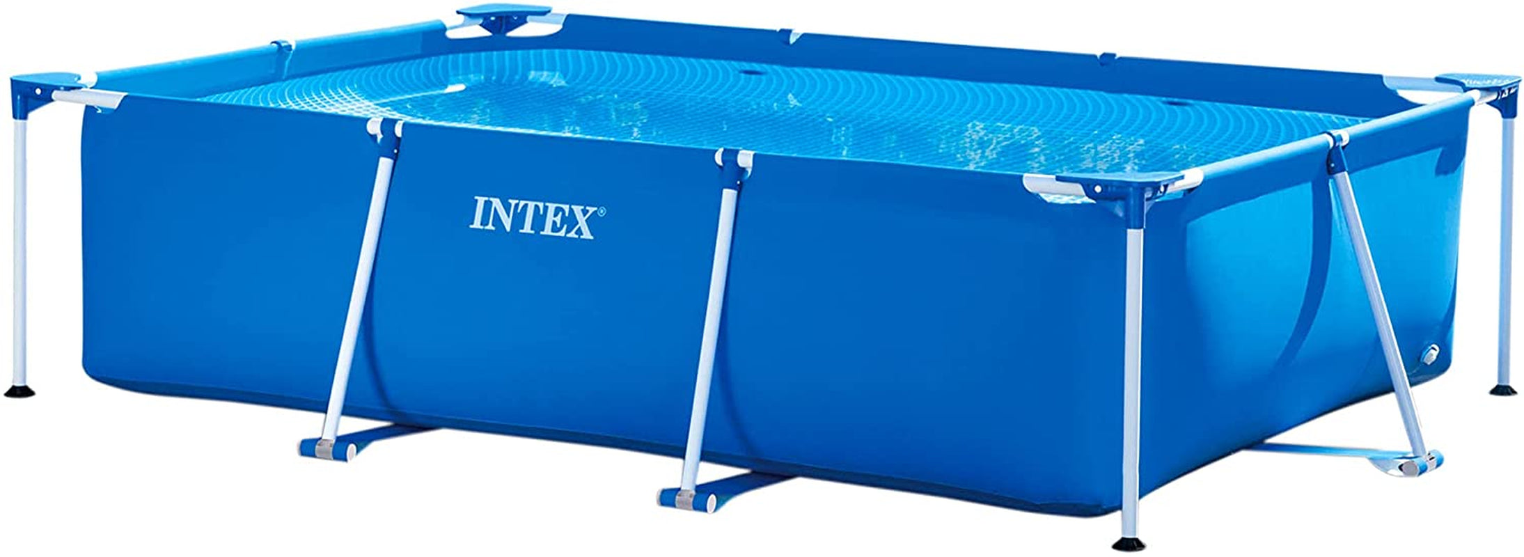 Rectangular Frame Pool - Aufstellpool, Blau - 220 x 150 x 60 cm & Oberflächenskimmer - Deluxe Oberflächenskimmer zur Wandmontage - Hängeskimmer, Grau