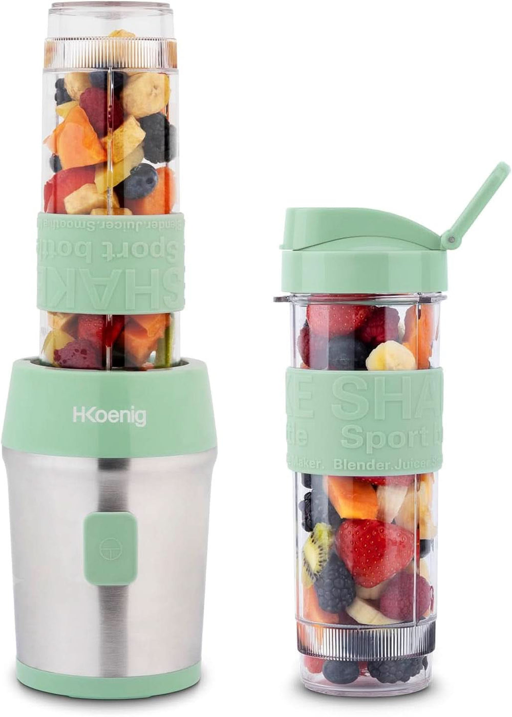 H.Koenig Smoothie Maker SMOO9 – Mini-Standmixer – Mini-Mixer – 300 Watt – 570 ml – Edelstahl – 2 Kunststoffflaschen – Bpa-Frei, Grau Kitchen Naty Shop Pastellgrün