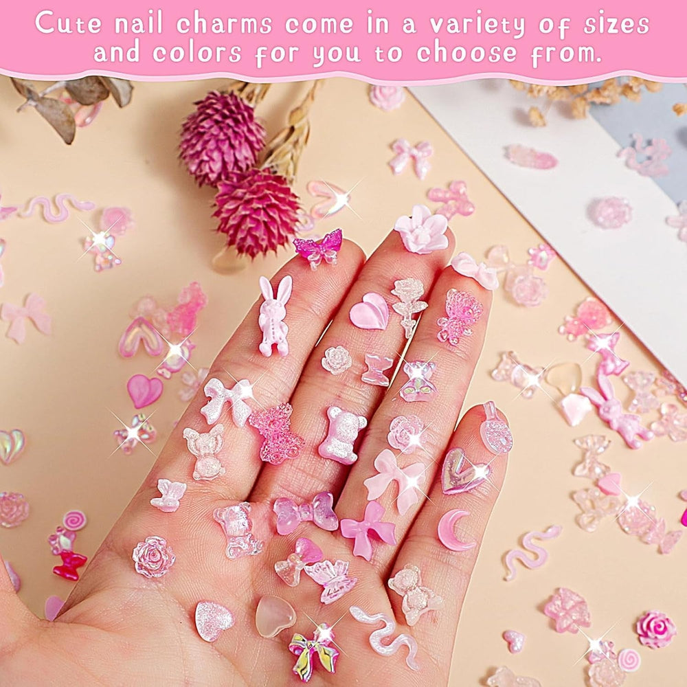 200 piese Nail Art Charms 3D Nail Art Decoration Set Arc Nail Pendant Roz Stil Mixt Arc Floare Ursuleț Acadea În formă de Inimă Nail Art Decorare DIY Craft Nail Design