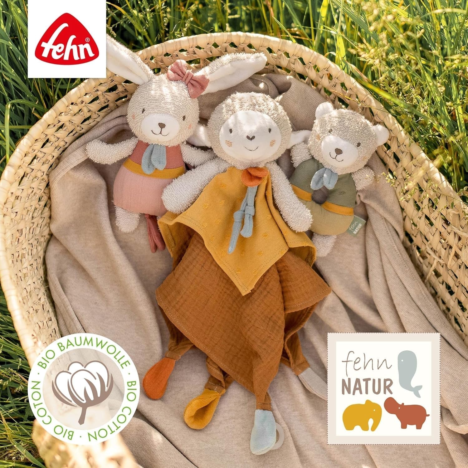 Fehn baby inel de prindere jucărie oaie fehnNATUR - jucărie de pluș cu bumbac organic - jucărie pentru copii cu clopoțel și jucărie pentru învățare jucăușă - jucărie de prindere pentru bebeluși și copii mici de la 0+ luni Jucarii Bebe Naty Shop