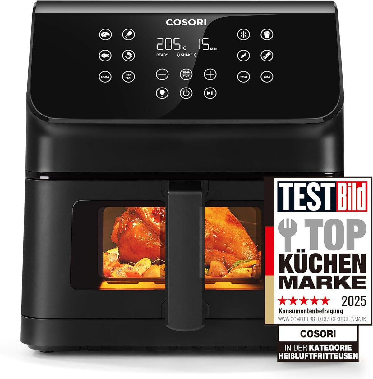 COSORI Heißluftfritteuse Airfryer, 12-in-1-Luftfritteuse XXL 6,2 l, Heißluftfritteuse mit Sichtfenster und Rührerinnerung, 80 Rezepte, Haushaltsgeräte, Naty Shop, Schwarz, 6,2 l, klare Blaze
