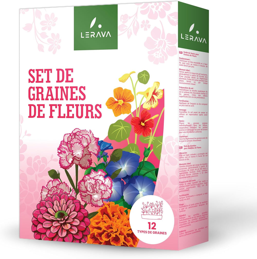 Semințe de flori LERAVA (12 soiuri) - plante perene, rezistente la iarnă - semințe pentru grădină și balcon - germinare rapidă pentru semănat ușor - amestec de flori care necesită întreținere redusă pentru înflorire continuă