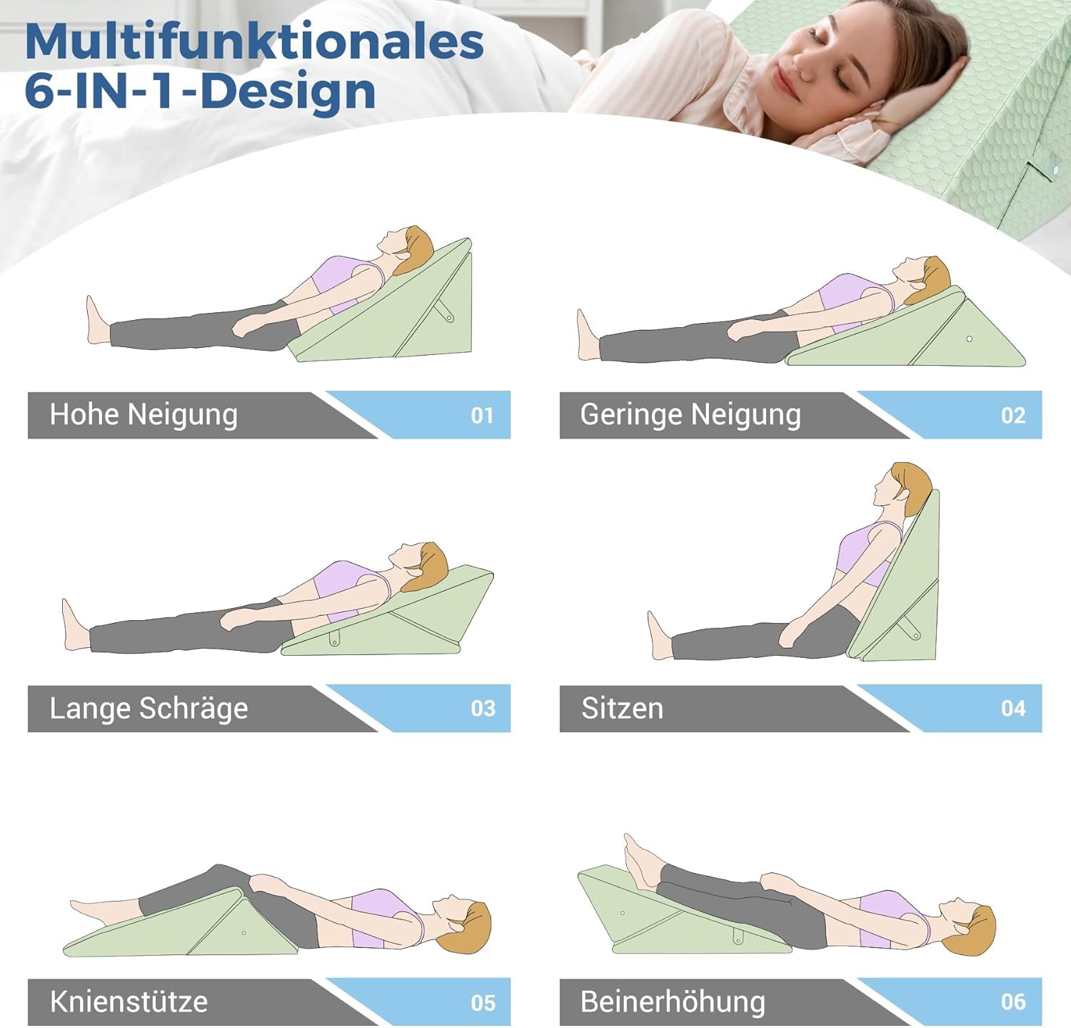 INFANZIA Pernă cu pană reglabilă, pernă de citit din spumă de înaltă densitate pentru pat și canapea, pernă ergonomică pentru cap cu pană de pat pentru apnee de reflux în somn, pernă pentru picioare/pernă pentru spate pentru joacă și citit (verde)