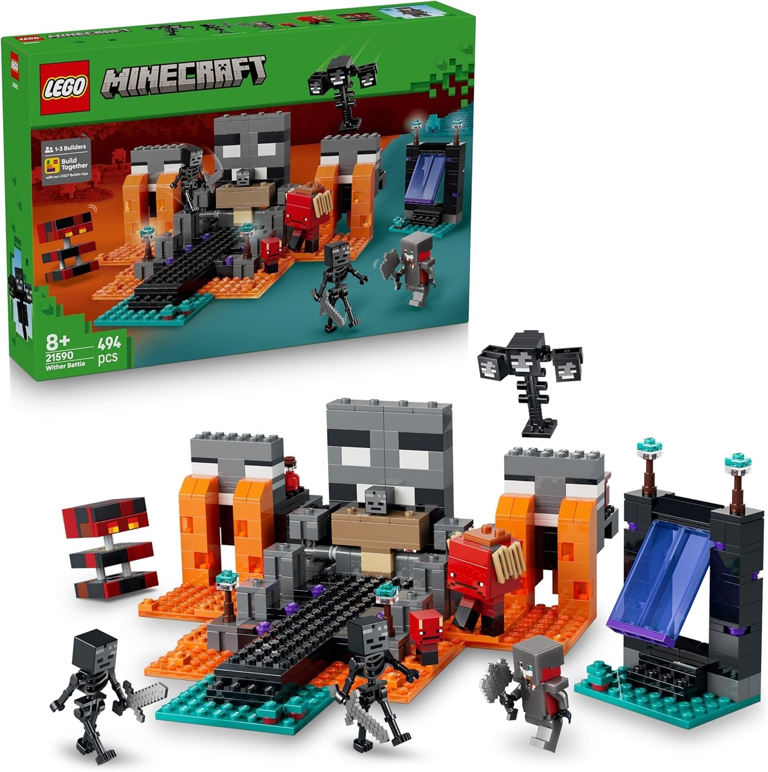 LEGO Minecraft Duell mit dem Wither - Geschenk für Junge Gamer - Merchandising für Fans - Minecraft - Bauset mit vielen Kreaturen und Werkbank für Jungen und Mädchen ab 8 Jahren - 21590