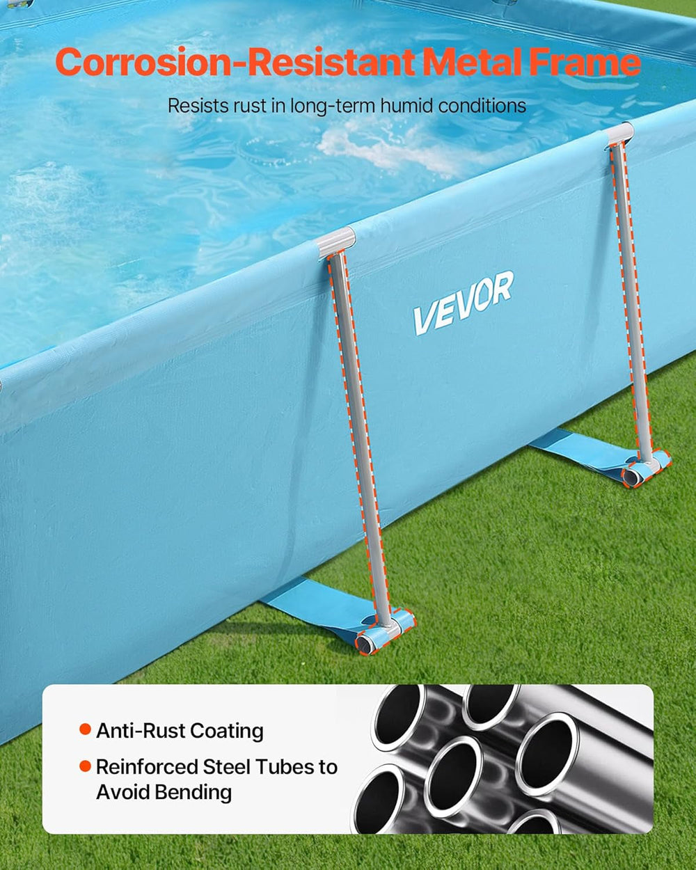 Piscină VEVOR Frame, piscină supraterană, 3000x2000x762 mm, piscină cu cadru din oțel, piscină dreptunghiulară cu cadru din oțel, piscină cu cadru pentru grădină, piscină de grădină cu o capacitate de apă de 3960 L, pentru 4-5 persoane, albastră