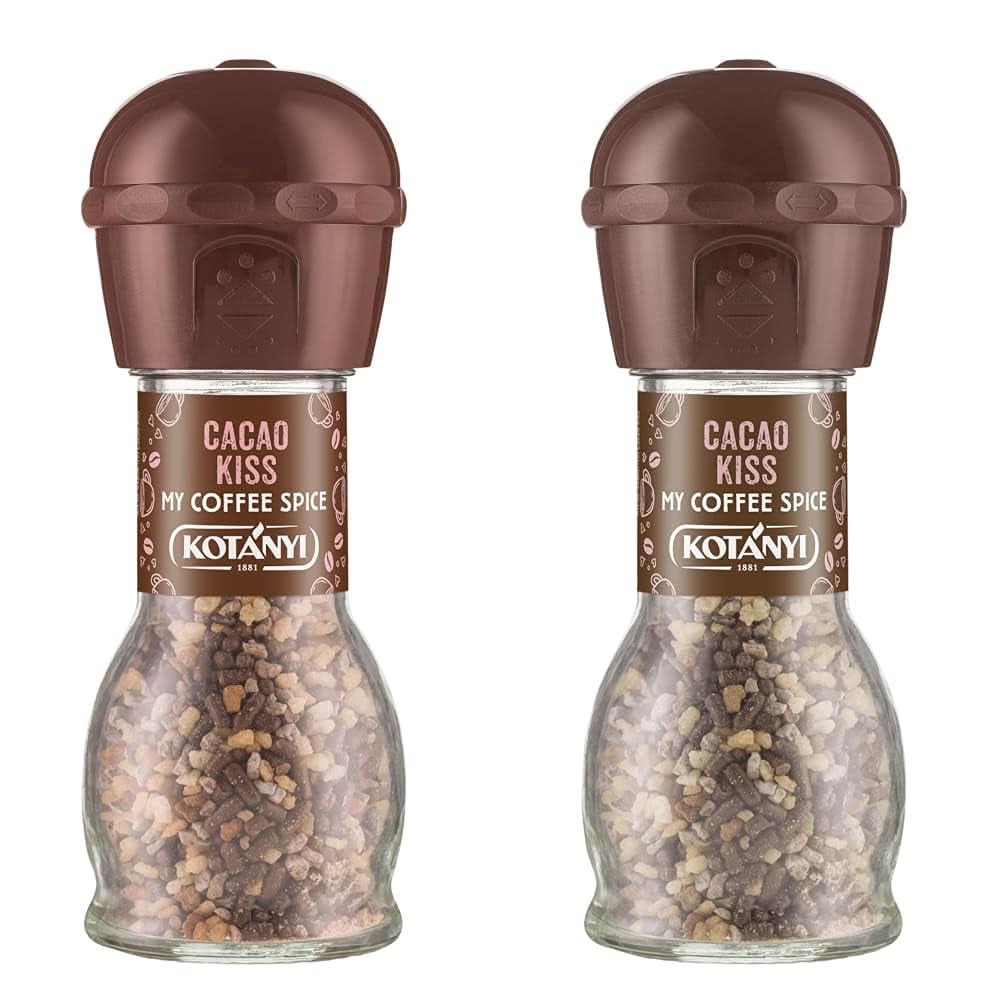 Topping für Kaffee Kotanyi Cacao Kiss | Wunderbare Schokolade mit feinen Schokoladenstückchen, 4er-Pack (4 x 63 Gramm) Naty Shop Cacao Kiss 2 manuelle Kakaomühlen
