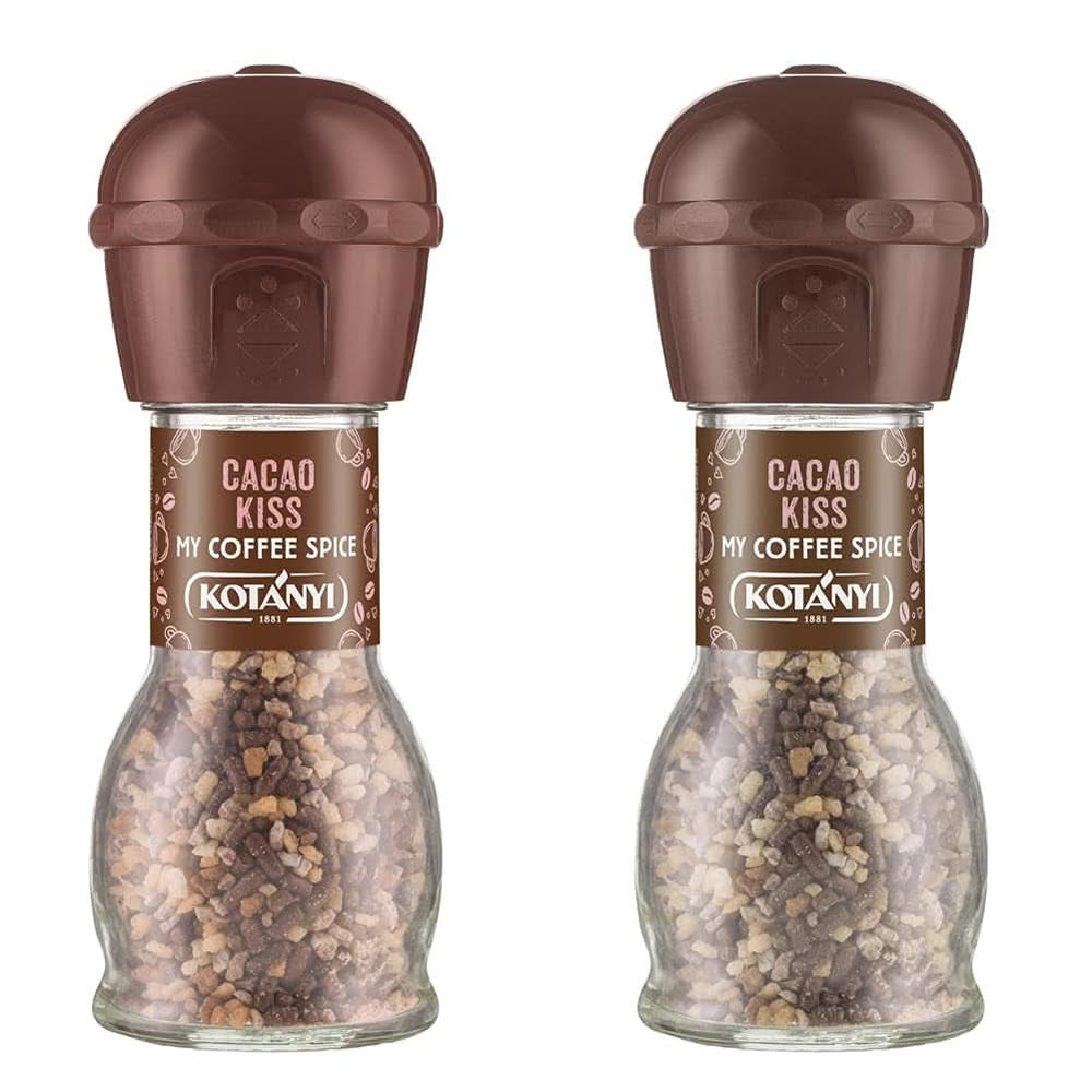 Topping für Kaffee Kotanyi Cacao Kiss | Wunderbare Schokolade mit feinen Schokoladenstückchen, 4er-Pack (4 x 63 Gramm) Naty Shop Cacao Kiss 2 manuelle Kakaomühlen