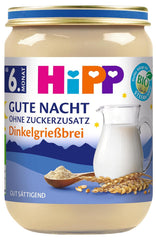 Terci de griș de speltă HiPP Organic Good Night (6 x 190g), hrană pentru bebeluși de la 6 luni, fără zahăr adăugat, foarte sățios, de cea mai bună calitate organică