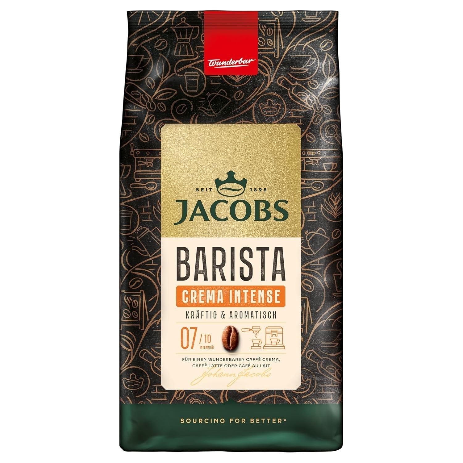 Jacobs Barista Crema Intense Coffee Beans 1kg - Intense, ciocolată neagră și nuci pecan, boabe Arabica și Robusta Cafea Naty Shop 1 Kg Crema Intense