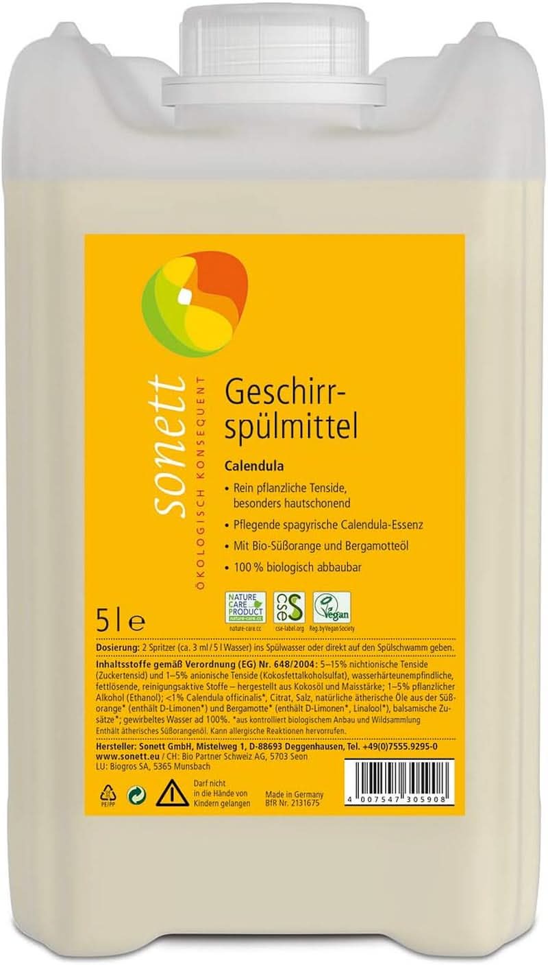 Sonett Calendula Geschirrspülmittel, 300 ml Naty Shop Kitchen Detergents 5 Liter