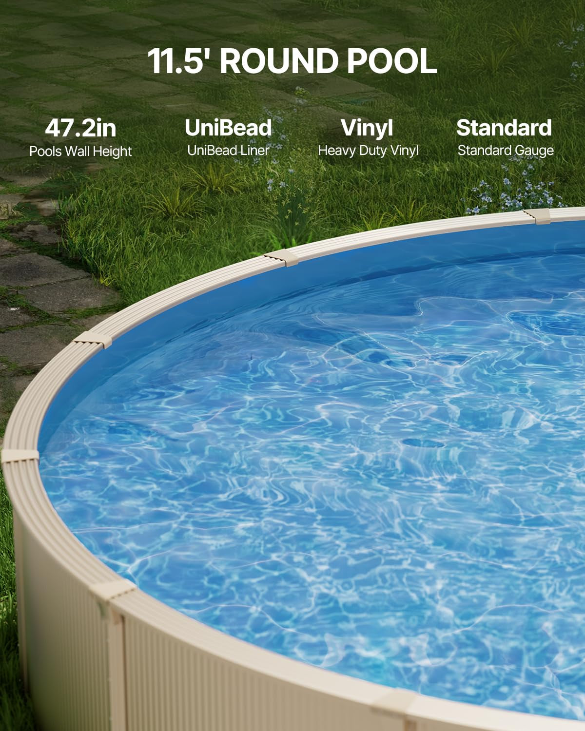 VEVOR Runde Poolfolie, φ350x120 cm, Innenfolie, Ersatzfolie, Innenhülle, Schwimmbadfolie Unibead-Stil Standard-Vinylfolie, verschleißfest, für Aufstellpools mit 120 cm Wandhöhe, einfarbig