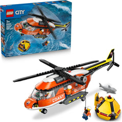 LEGO City Hubschrauber der Küstenwache - Spielzeug Einsatzfahrzeug - Modellbau mit Schiebetüren, Winde, 4 Minifiguren und Hai Figur - Geburtstagsgeschenk für Jungen ab 7 Jahren - 60503