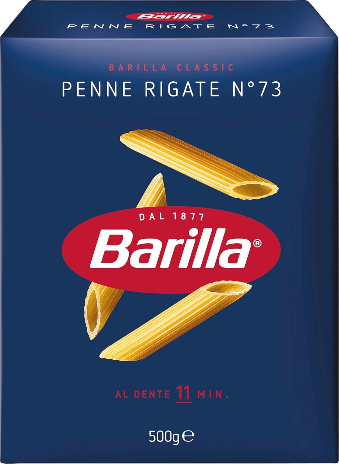 Paste Barilla Classic Penne Rigate Nr. 73 din grâu dur de înaltă calitate, întotdeauna al dente (1 x 500 g)