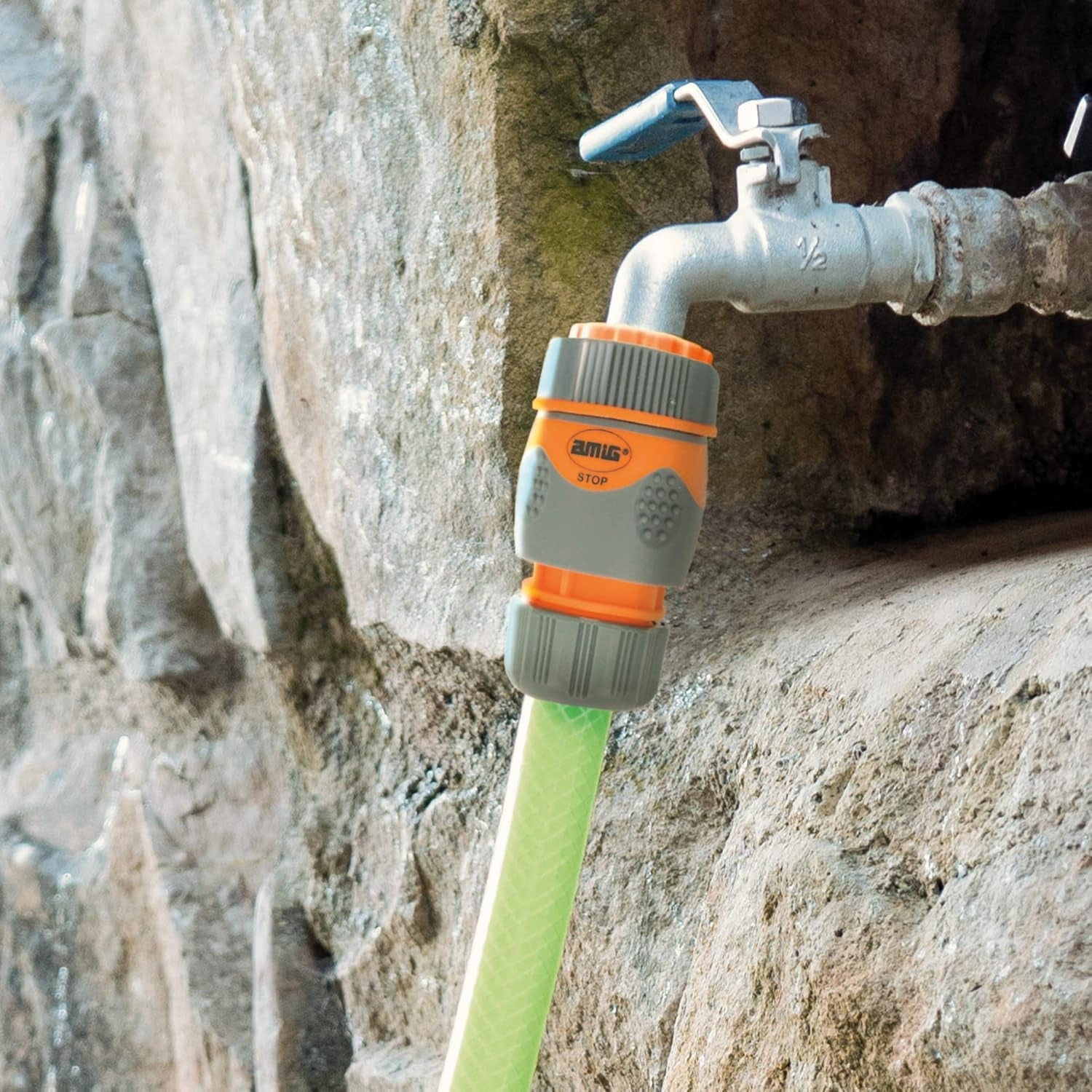 Amig - Adaptor mascul pentru conexiune robinet de 3/4 inch | Conexiune rapidă și ușoară pentru conducte de apă | Conexiune filetată | Plastic ABS și cauciuc | Gri