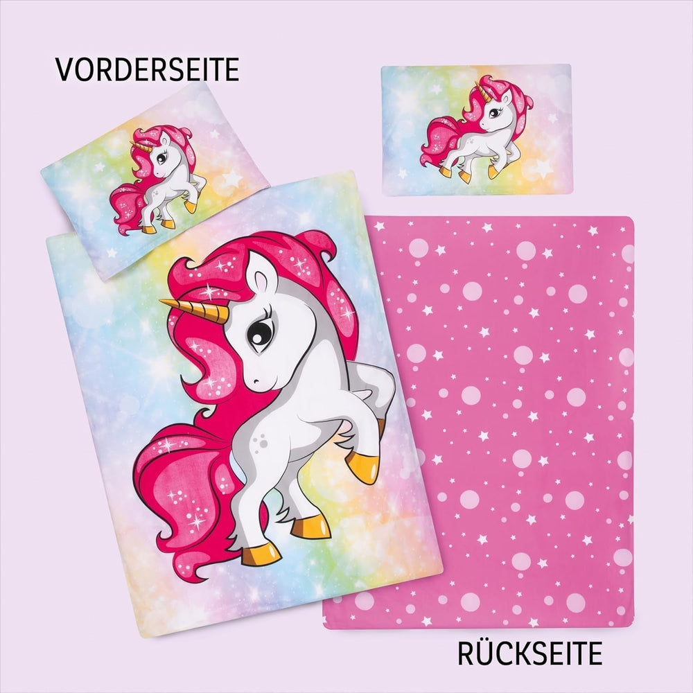 Lenjerie de pat pentru fetite, Unicorn, 100 x 135 cm si 40 x 60 cm, bumbac Lenjerie de pat - copii Naty Shop