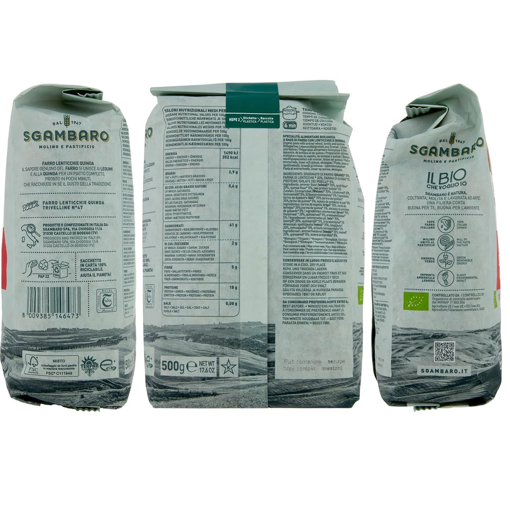 Bio-Nudeln Trivelline N.47 – 500 g mit Dinkelmehl, Linsenmehl und Quinoamehl – ​​Reich an Proteinen, Ballaststoff- und Proteinquelle