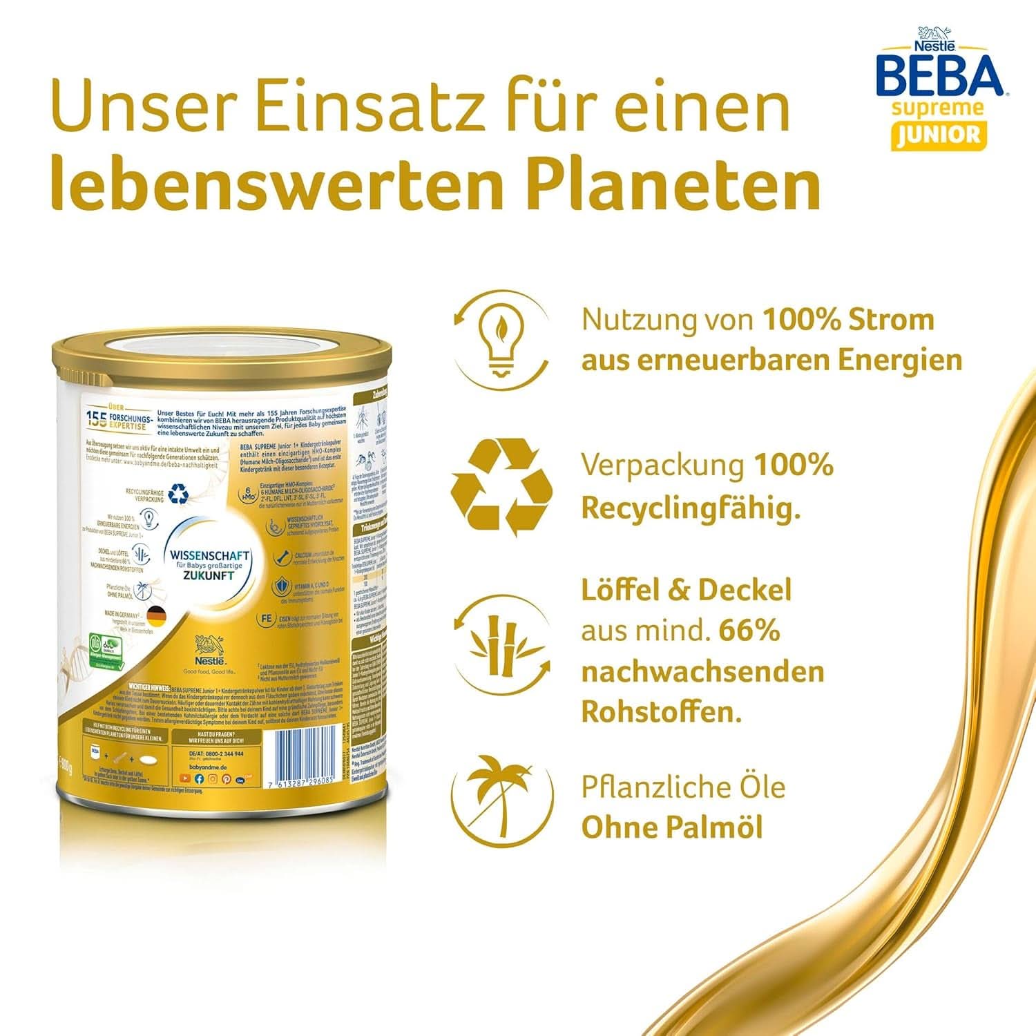Kindergetränk BEBA SUPREME Junior 1+ ab 1 Jahr, Nahrung für Kinder mit 6 HMO-Komplex, nur Laktose, ohne Palmöl, Packung 6 (6 x 800 g) Mutter und Kind Naty Shop