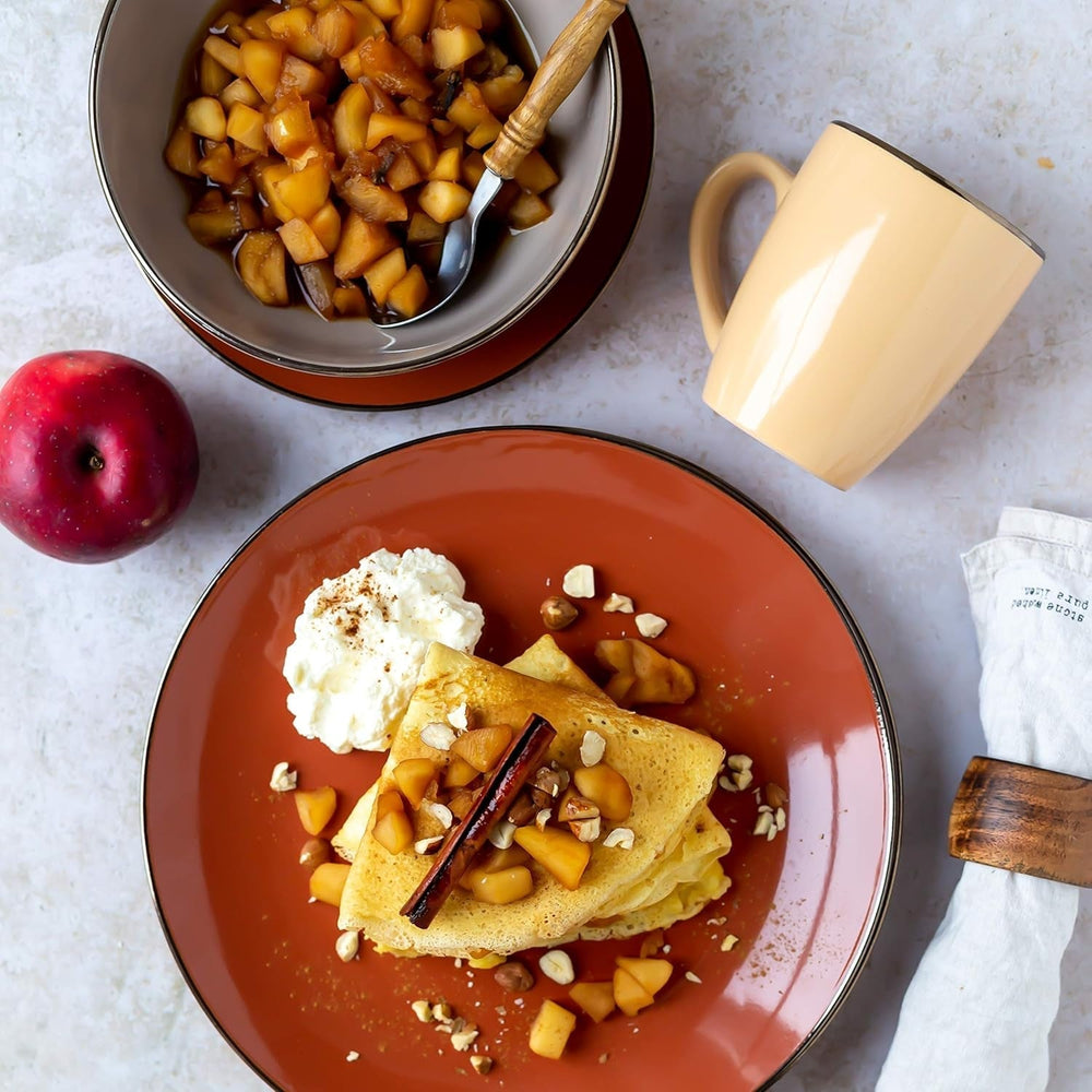 MÄSER 931871 Metallic Rim, Modernes Geschirr für 4 Personen mit messingfarbenem Rand, 16-teiliges Kombiservice. Geschirrsets Naty Shop