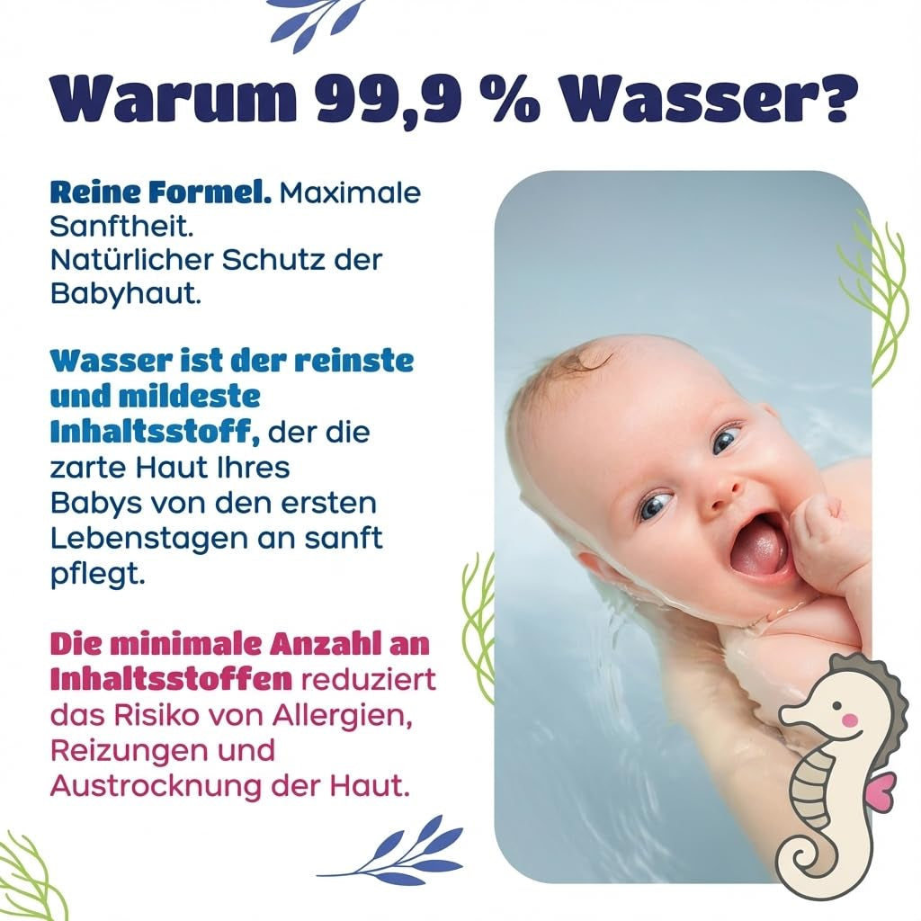 Șervețele umede Kindii Water Care - Aqua Baby Wipes - 100% vâscoză, 99,9% apă, extract de grapefruit, dimensiune fular 150x200, 100% biodegradabile, fără plastic, șervețele de curățare pentru piele sensibilă