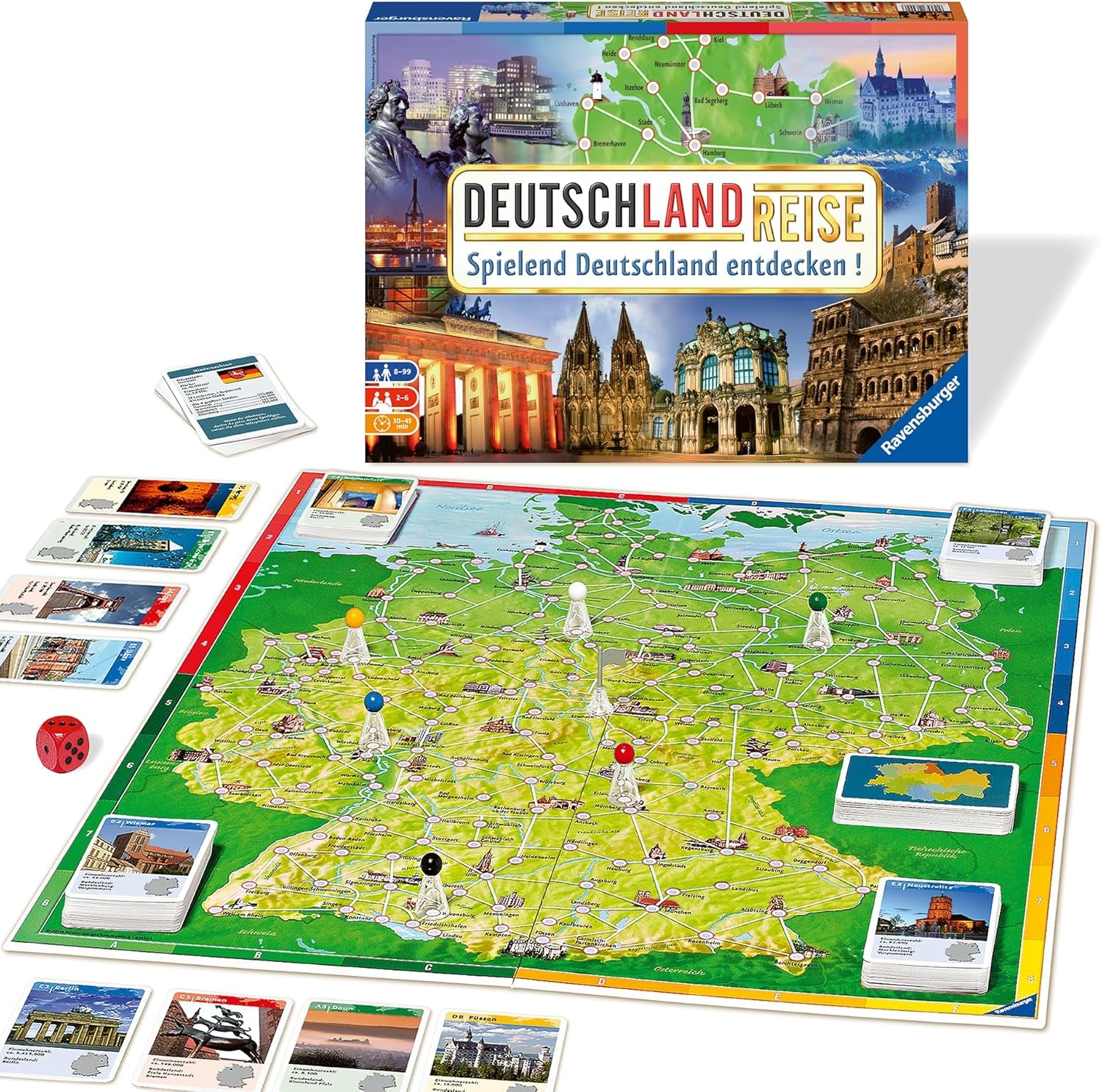 Ravensburger Familienspiel 26492 – Deutschlandtour – Familienklassiker, ab 8 Jahren – Gesellschaftsspiel, Deutschlandreise, Brettspiel für bis zu 6 Spieler, ab 8 Jahren
