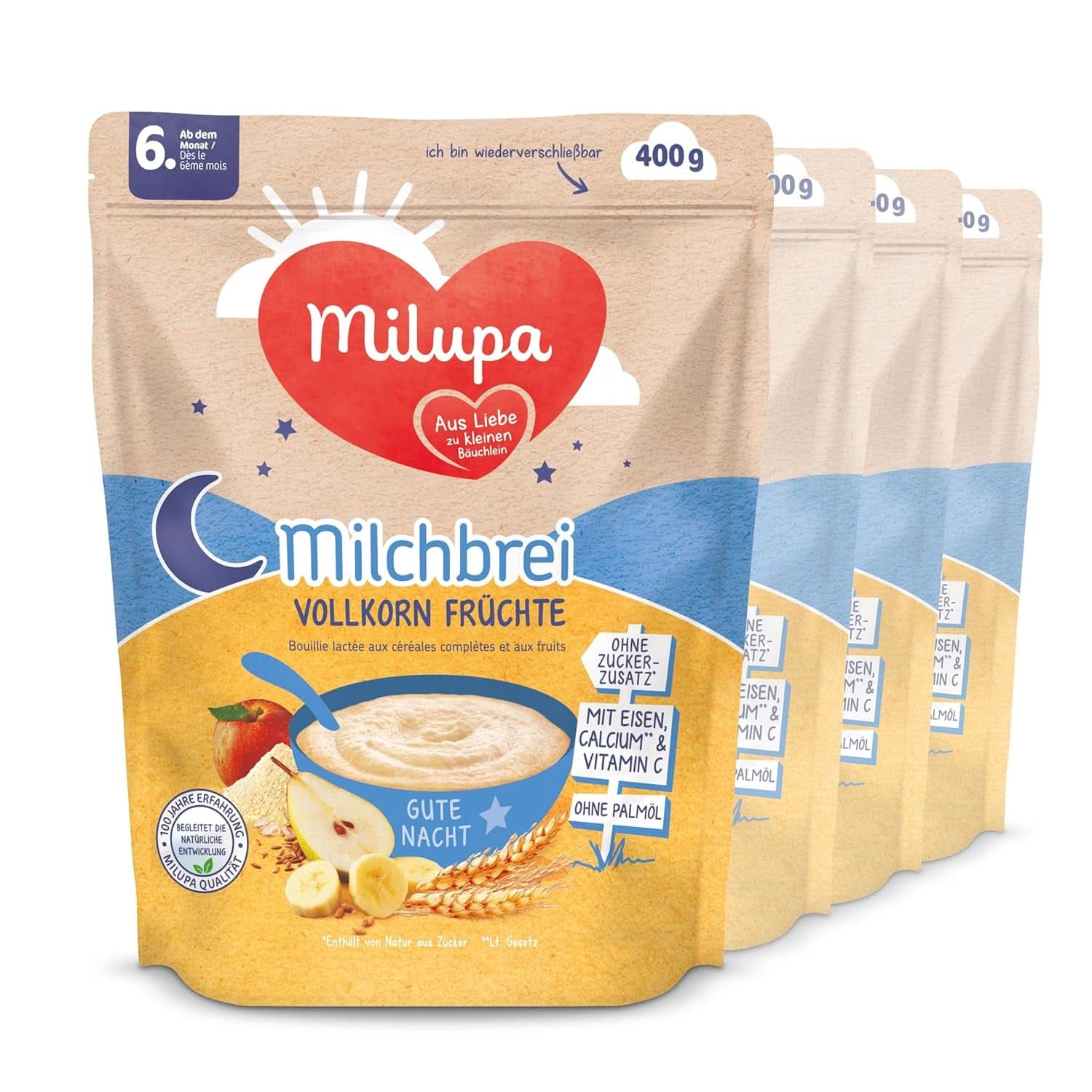Milchbrei Milupa Sanfter Start – Babybrei glutenfrei, ohne Palmöl – ohne Konservierungs- und Farbstoffe – ab dem 5. Monat Mutter und Kind Naty Shop Milchbrei mit Vollkorn