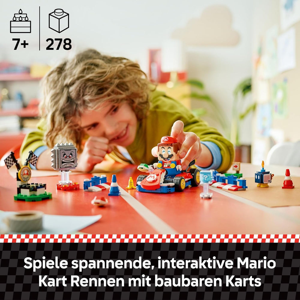 LEGO Mario Kart - Interaktiver Mario & Standard-Kart - Nintendo Spielzeug - Spiel Rennstrecke mit Auto, 3 Figuren, Podium & Barrieren - Gamer Geschenk für Jungen & Mädchen ab 7 Jahren - 72043